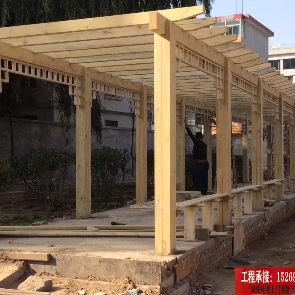 厂家直销防腐木碳化木廊架庭园改造凉亭葡萄花架阳台露台地板北京