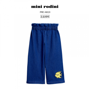 Mini Rodini 女童牛仔长裤子小鱼刺绣阔腿裤收腰百搭ins潮