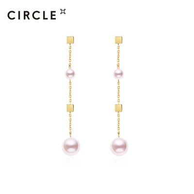 CIRCLE珠宝 新品18K黄金气质天然海水珍珠耳线女纸吹雪系列耳环