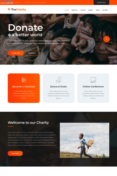 大气高端橘红色灰色慈善/非营利机构网站模板