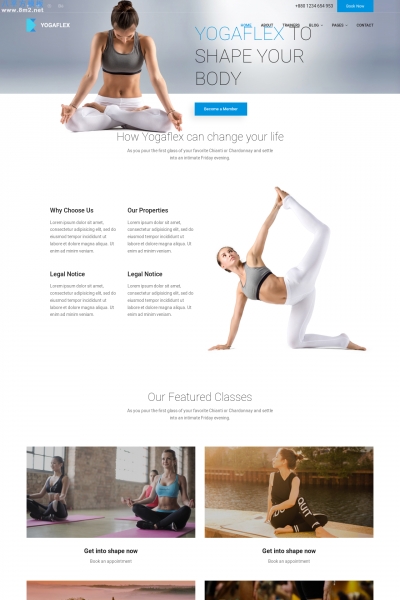 高端HTML5/CSS3湖水绿色白色瑜伽网站模板