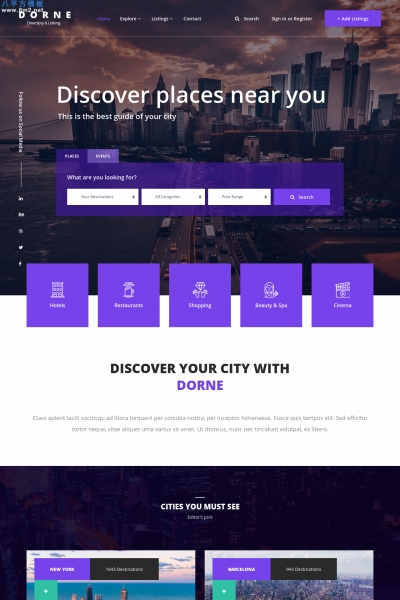 HTML5/CSS3蓝色白色旅游分类目录网站模板