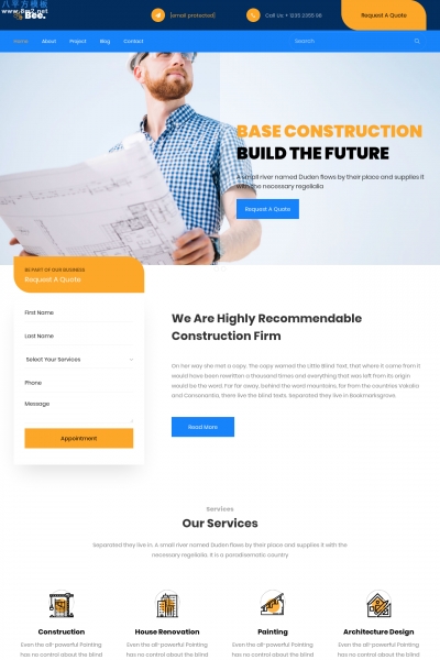 源码HTML5/CSS3青色橘色建筑设计网站模板