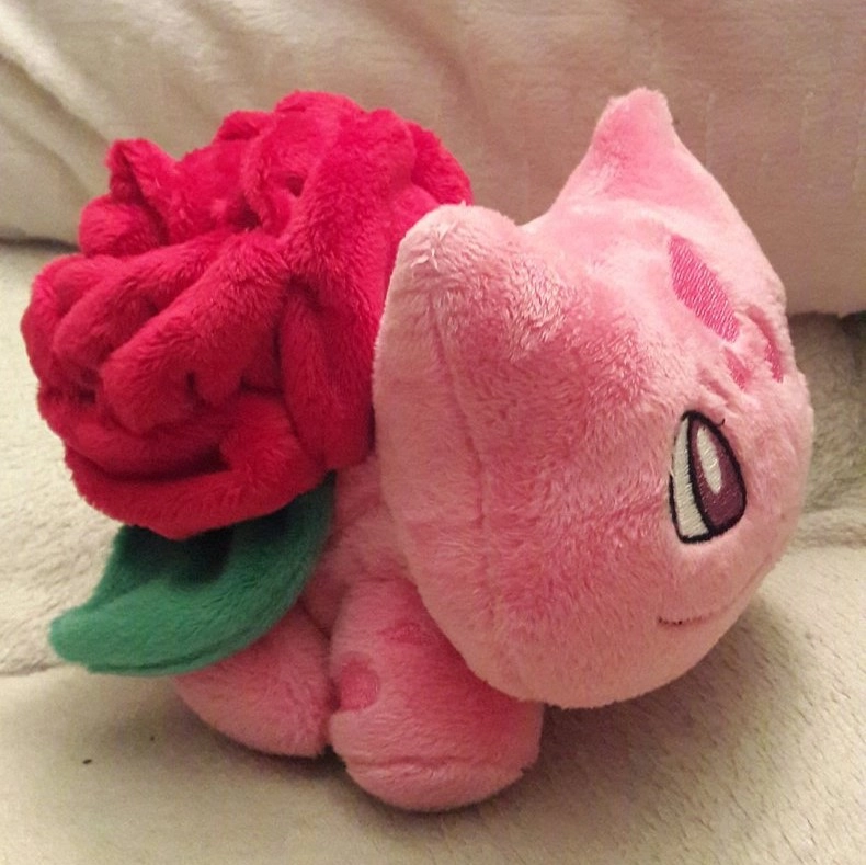 Pokemon Center Plush Stuffed Animal Toy Valentines Day Present Rose Bulbasaur Plush 