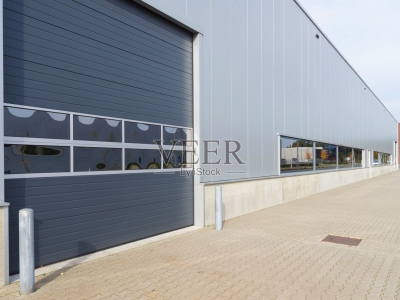entrance of a modern warehouse with roller door
