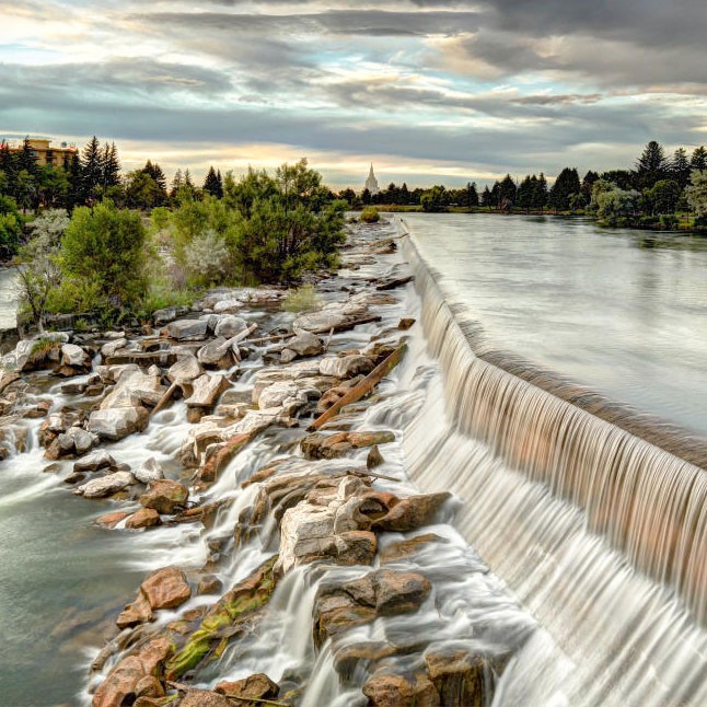 The water falls in Idaho Falls.