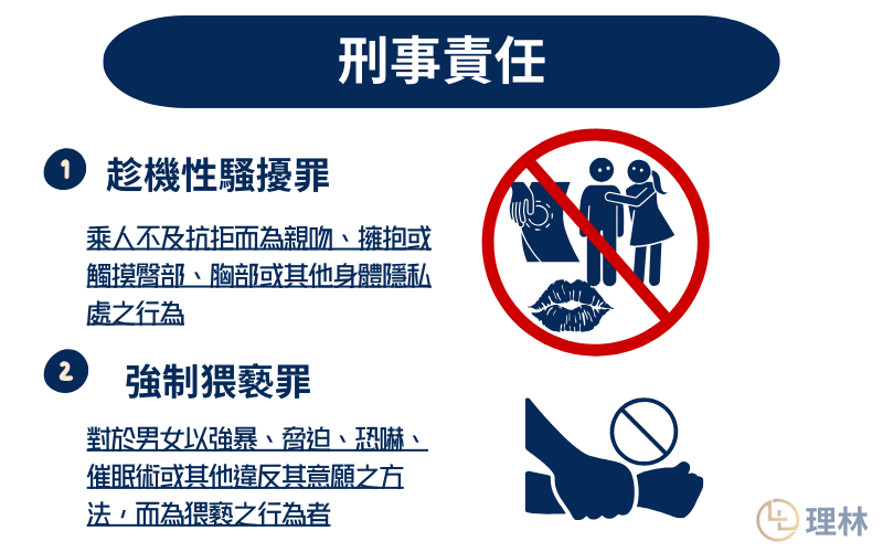 趁機性騷擾罪與強制猥褻罪的差異
前者是指被害人來不及表達任何意願時,身體性自主權就已經遭受侵犯,且被侵犯行為也瞬間結束。相反的,如果行為人觸摸時間過久,被害人已經向行為人表達性自主之意願時,行為人仍不顧被害人意願持續為侵害行為,則涉及刑法強制猥褻罪之範疇。 趁機性騷擾罪與強制猥褻罪的差異
前者是指被害人來不及表達任何意願時,身體性自主權就已經遭受侵犯,且被侵犯行為也瞬間結束。相反的,如果行為人觸摸時間過久,被害人已經向行為人表達性自主之意願時,行為人仍不顧被害人意願持續為侵害行為,則涉及刑法強制猥褻罪之範疇。