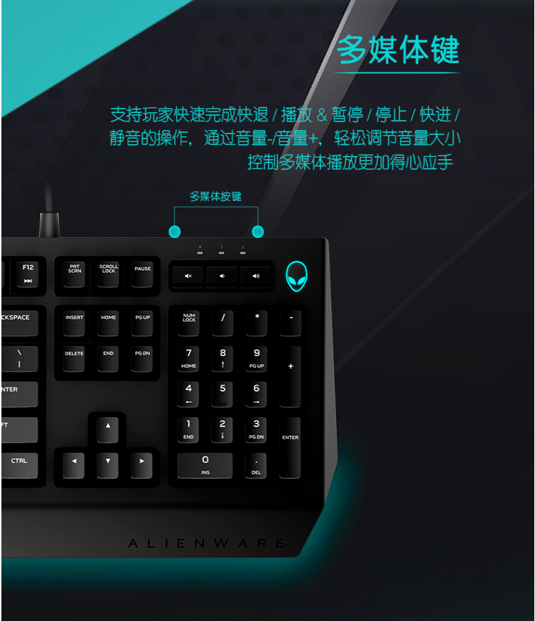 外星人Alienware AW568 机械/茶轴游戏键盘(全键无冲5个宏按键)黑