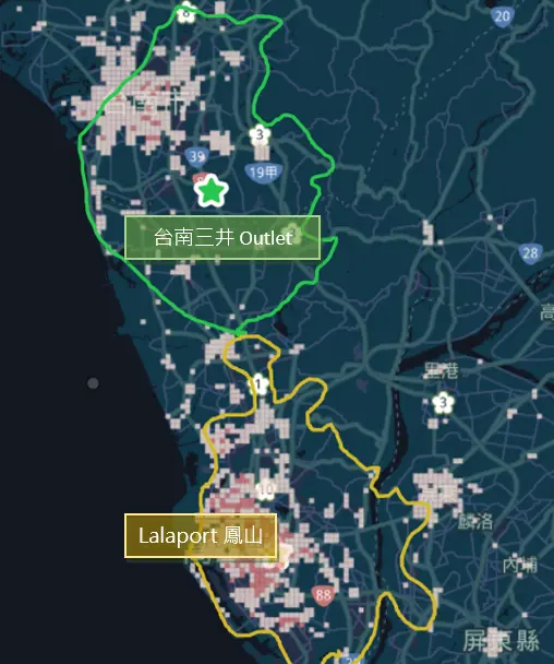 台南高雄商圈範圍與人口分布網格