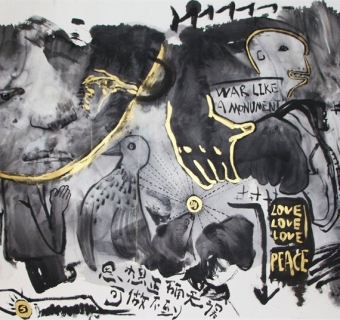 LOVE AND PEACE ink on paper 2016 180x97cm