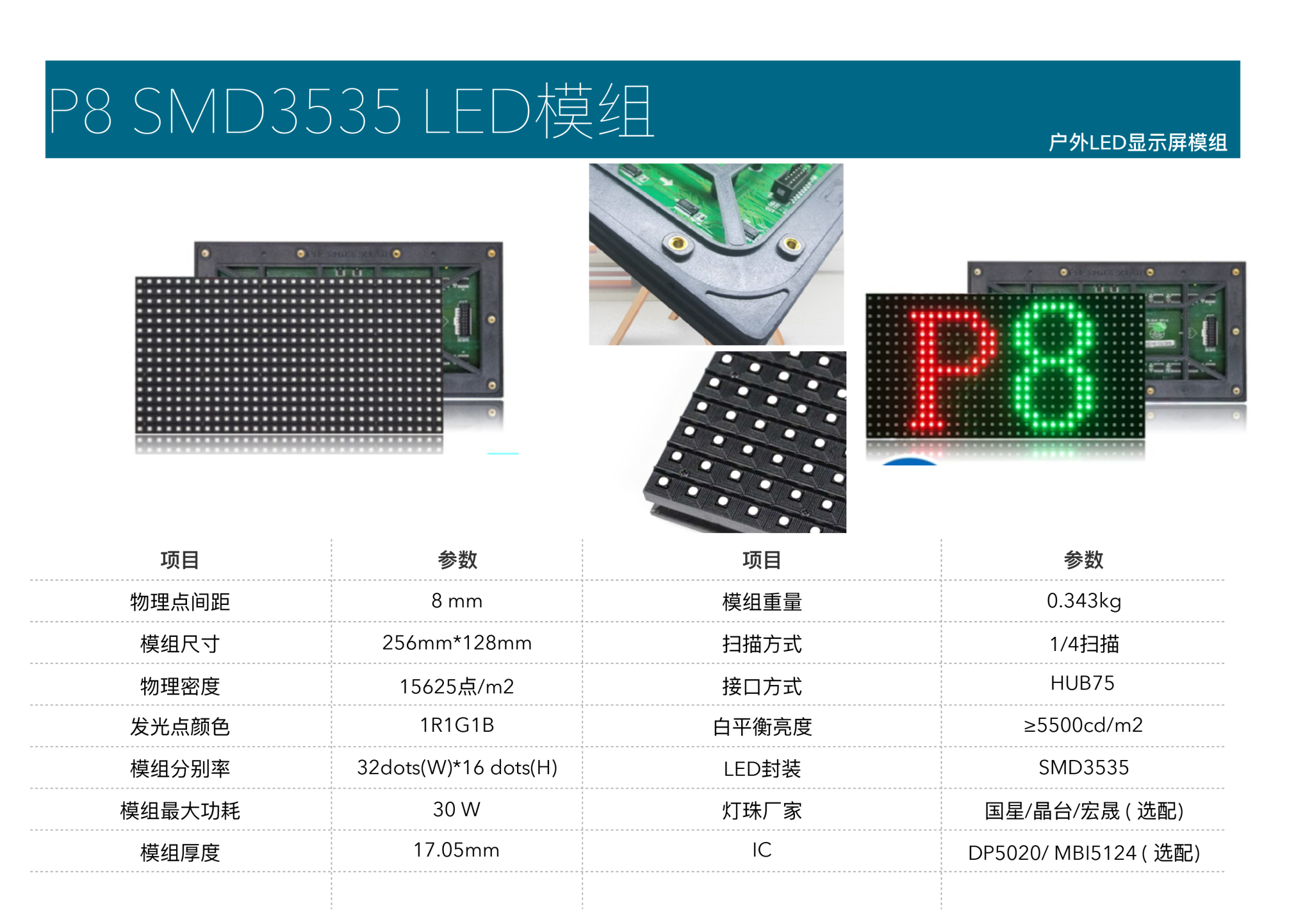 晟科P8 SMD3535 LED模组参数表