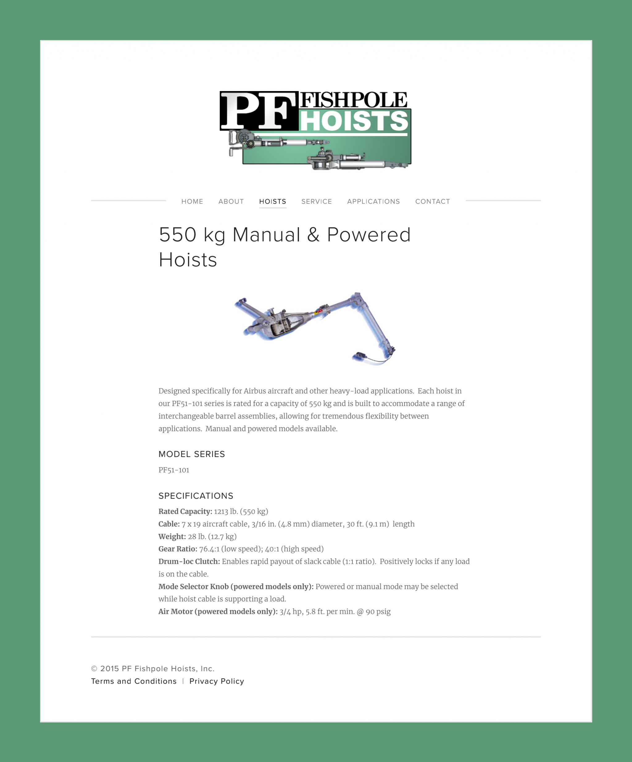 550 kg Manual & Powered Hoists — PF Fishpole Hoists, Inc._00