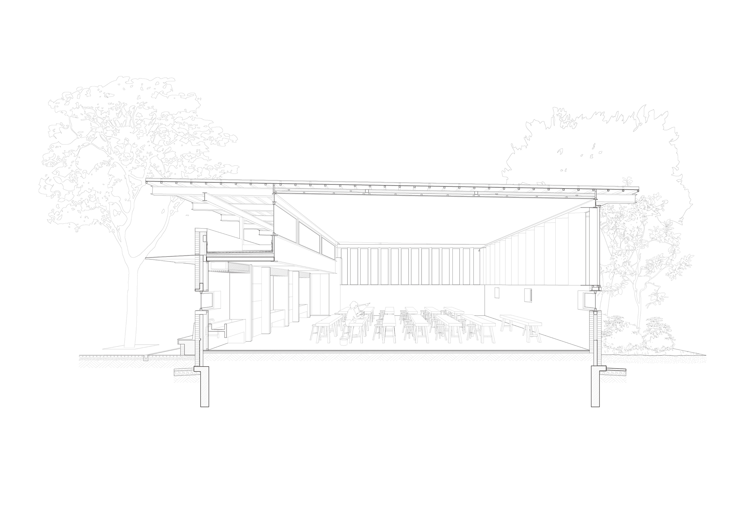 小工场剖透视_Perspective section of minor workshop©亘建筑 genarchitects
