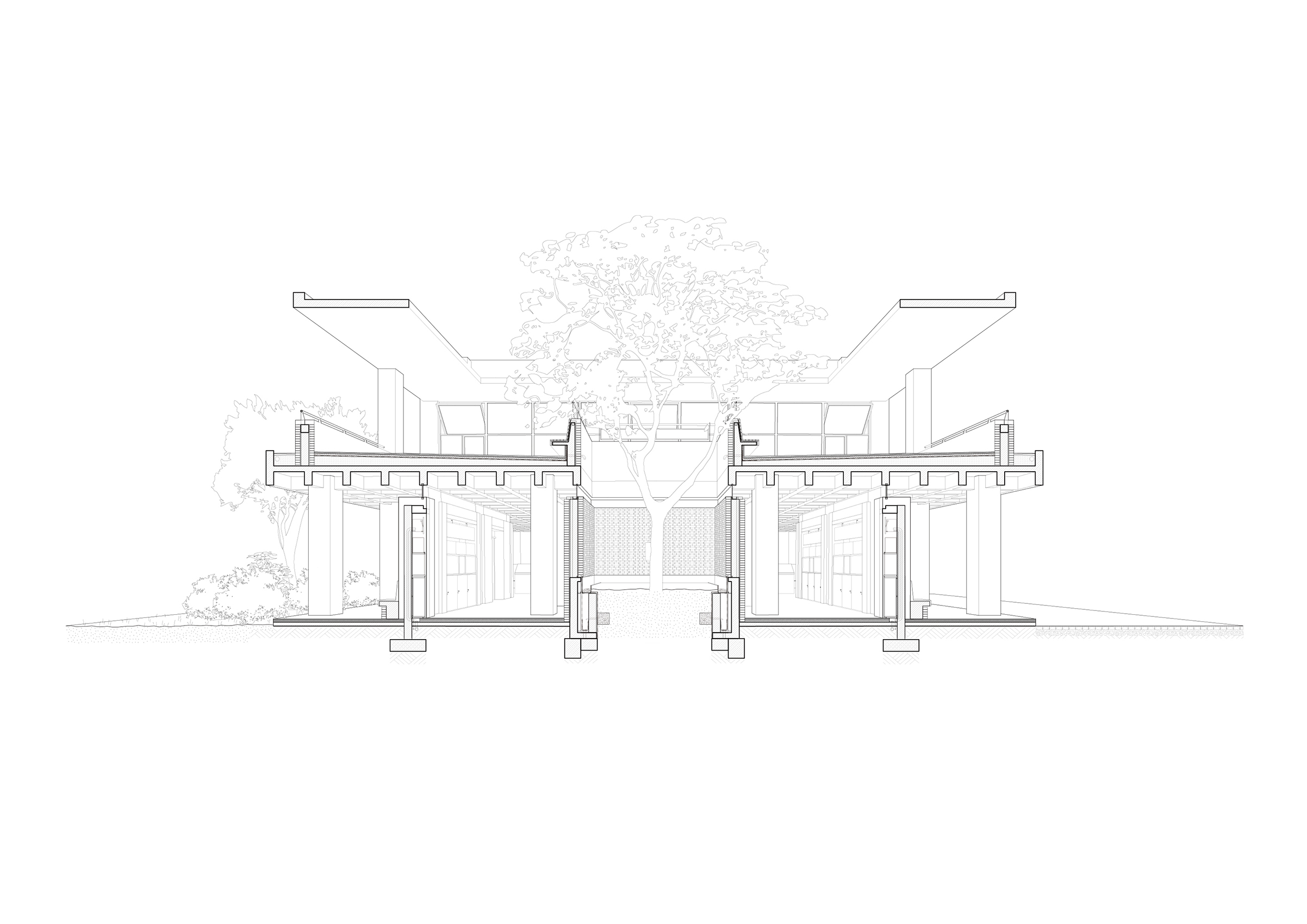 展陈楼剖透视_Perspective section of exhibition building©亘建筑 genarchitects