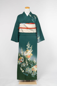 祇园本店-严选访问服-青竹色／四季花・刺繍