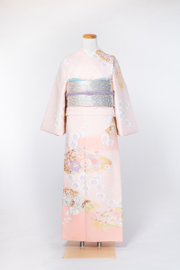 祇园本店-清新访问服-ピンク/四季花,材质:化纤, 尺寸:LL