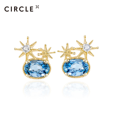 【21年新品预售】CIRCLE珠宝Blue系列9K黄金海蓝宝耳环
