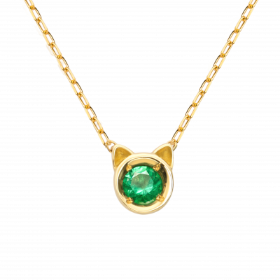 Ms. Cat Collection 18K黃金 祖母綠貓臉 吊墜項鏈 2399