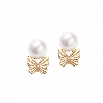 Frivole Collection 10K黃金 蝴蝶珍珠耳釘 3999