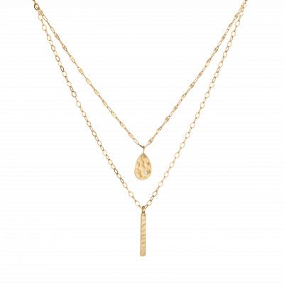 Make a Wish Collection 10K黃金 疊層錘目紋 鉆石項鏈 3699