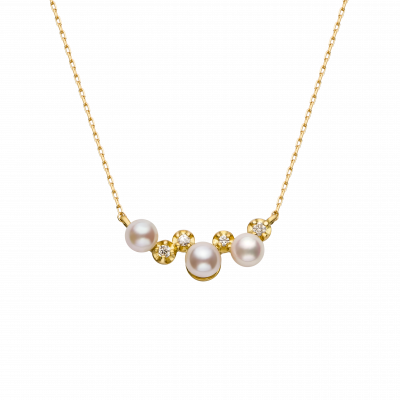 Spuma Collection 18K黃金鉆石間隔3顆Akoya珍珠 項鏈 3699