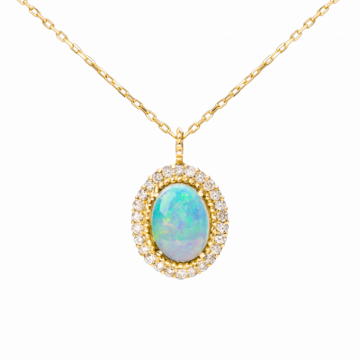 Precious Collection 18K黃金 橢圓型白歐泊多圍一鑲鉆項鏈 6999