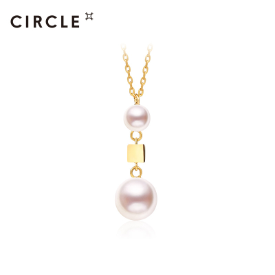 CIRCLE珠寶 新品18K黃金akoya海水珍珠項鏈女紙吹雪系列雙珠頸鏈