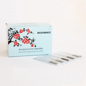 Stainless Steel Handle Acupuncture Needle, with silicone coating, with guide tube, 500pcs/box Stainless Steel Acupuncture Needle