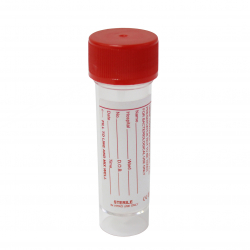 Urine Container with Boric Acid, 30ml, EO sterile, Red screw cap and leak prof, With label