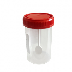 Stool Containers, PP material, With spoon, with graduation, Red/Blue screw cap Stool Containers, PP material, With spoon, with graduation, Red/Blue screw cap