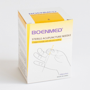 Copper Handle Acupuncture Needle in a box, 5 pcs/tube BOENMED® Acupuncture Needles with Copper loop handles, Silicone Coated, 100pcs/box