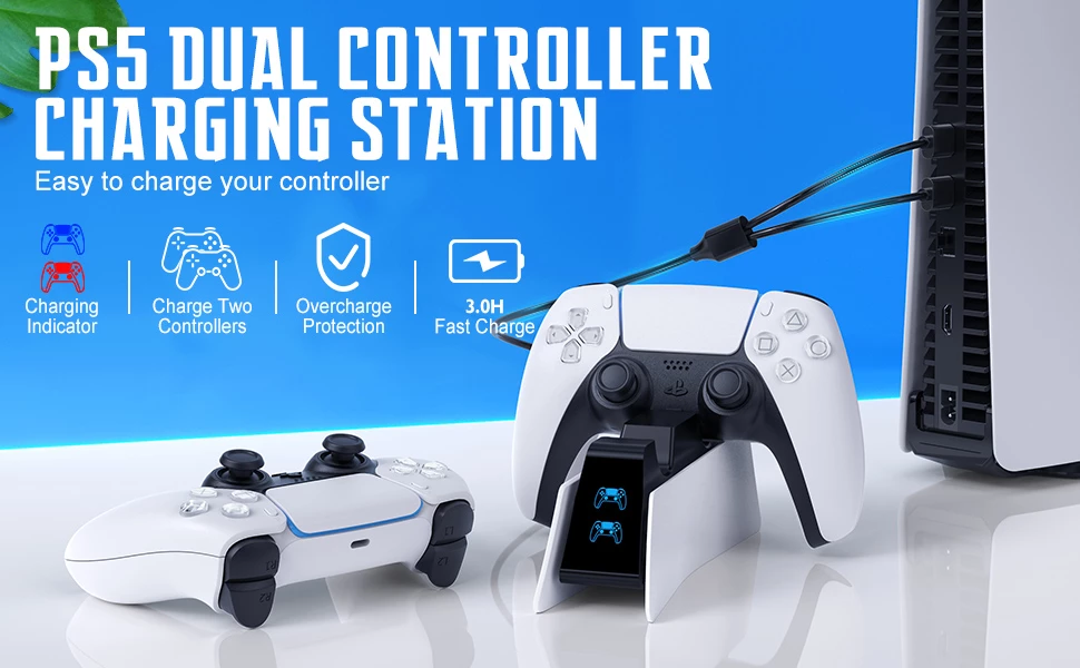 Dual USB 5V/2A Fast Type C Charging Playstation 5 Charging Dock with LED Indicator PS5 Charging Station Eumspo Playstation 5 Charging Station Compatible with DualSense Controller 