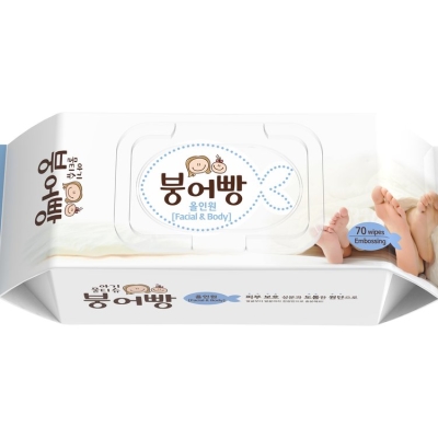 01_붕어빵豆沙魚韓國嬰兒濕紙巾 (Facial & Body藍色) - 70張