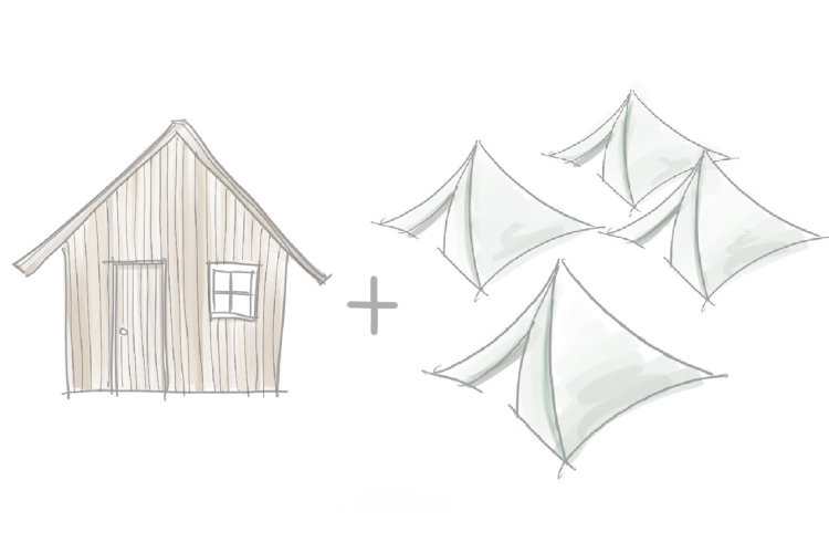 tents and a hut